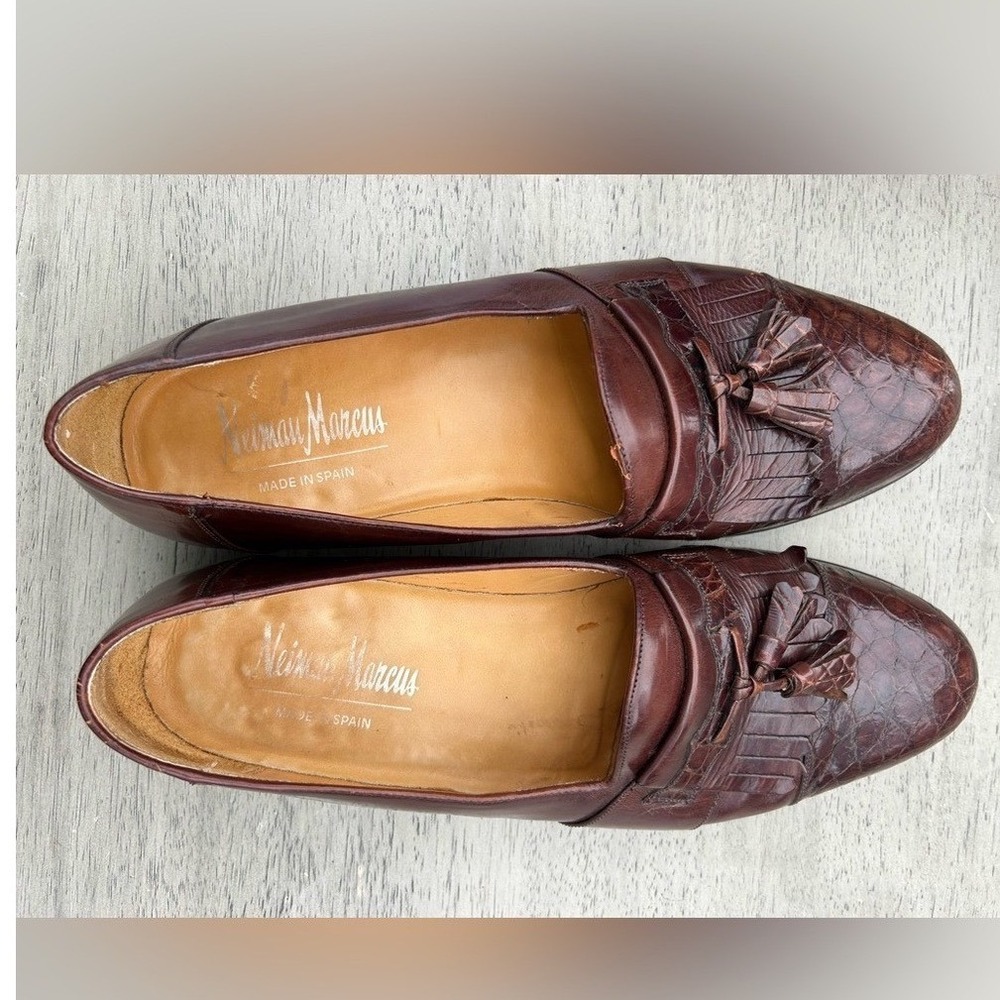 Neiman Marcus Mens Burgundy Leather Kiltie Tassel Loafers Made in Spain 11 M